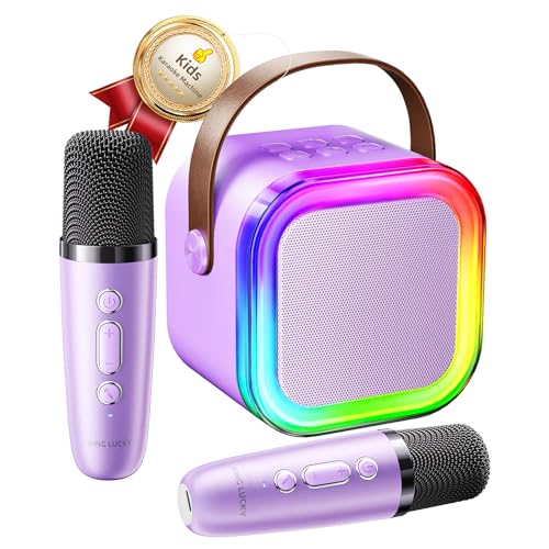 Kinglucky Mini Karaoke Machine for Kids and Girls Age 3–12, 2025 Top Christmas & Birthday Gift for 3–12 Year Old Girls, Kids' Personal Video Players Accessories with 2 Wireless Microphones