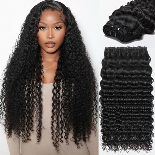 VipHonor Raw Bundles Human Hair Deep Wave,15A Unprocessed Curly Bundles Human Hair,Keep Soft After Washing,Can Re-Styled With Heat,No Tangle No Shedding,Triple Lifespan 3X(18 20 22 Inches)