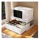 PPXCZZ Microwave Countertop Rack with Drawer Storage, Compact Metal Shelf for Kitchen Organization, Seasoning and Small Appliances Stand – White, Small Size (50x40x25cm)(50 * 40 * 25cm)