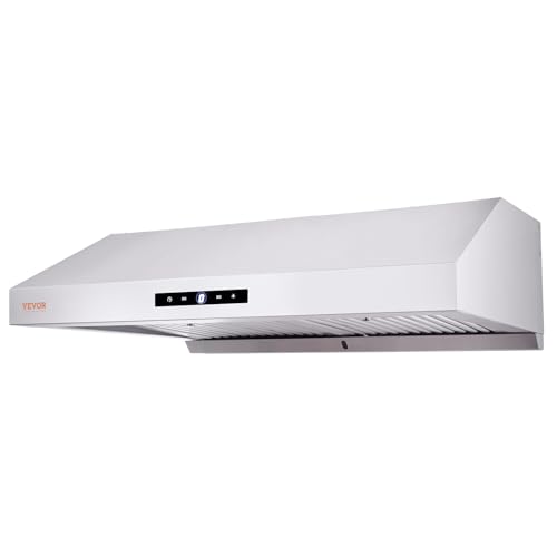 VEVOR Under Cabinet Range Hood, Dual Motors Stainless Steel Permanent Filter, Ductless 30 inch Kitchen Stove Vent with 3-Speed Exhaust Fan, 2 Baffle Filters, LED Lights, Touch Control Panel, Silver