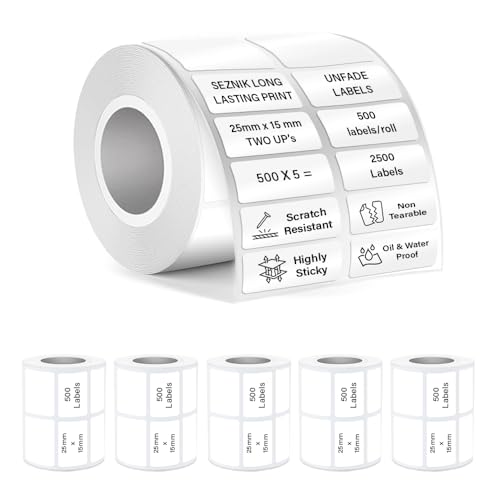 Seznik Waterproof, Non-Tearable, Sticky Thermal Lables, Label Roll, 2 inch Adhesive Thermal Labels for Label Printers (25mmx15mm - 2500 Lables)