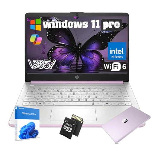 HP Flagship Everyday Laptop Computer - Intel Processor N150 • Lightweight • w/256G SD Card for Student & Business • Win 11 Pro & AI-Powered • 16G RAM • 128G UFS • Honey Lavender
