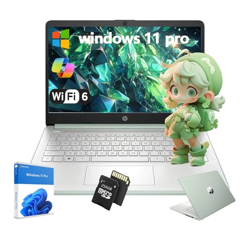 HP Flagship Everyday Laptop Computer - Intel Quad-Core (up to 3.4GHz) • Lightweight • w/256G SD Card for Student & Business • Win 11 Pro & AI-Powered • 16G RAM • 128G UFS • Green