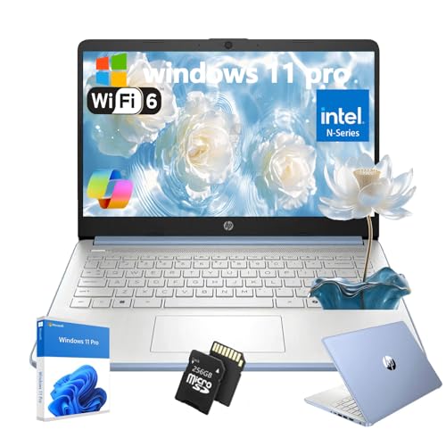 HP Flagship Everyday Laptop Computer - Intel Quad-Core (up to 3.4GHz) • Lightweight • w/256G SD Card for Student & Business • Win 11 Pro & AI-Powered • 16G RAM • 128G UFS • Blue