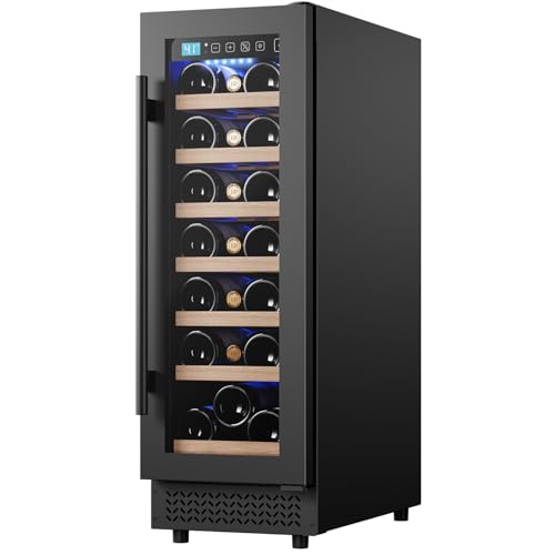 Vushine 12" Wine Cooler Refrigerator 21 Bottle Wine Fridge Built-in or Freestanding with Double-Layer Tempered Glass Door Compressor quick cooling, Low Noise