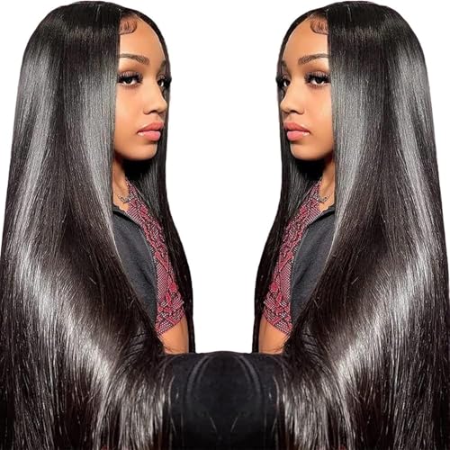 TTSMINS 13X6 Lace Front Wigs Human Hair Pre Plucked With Baby Hair 30 Inch 180 Density Glueless Transparent HD Straight Lace Front Wigs Lace Frontal Wigs for Women Natural Black Color