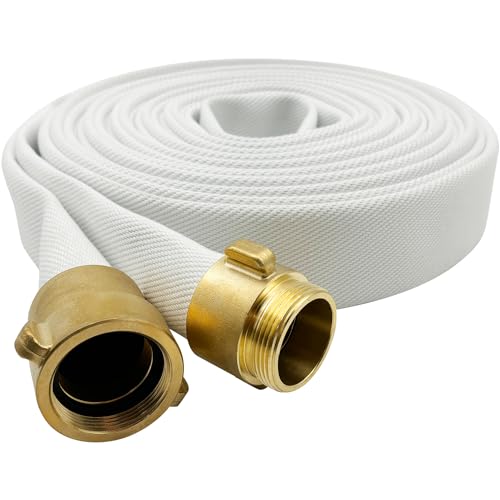 Fire Hose - 2"ID x 100 FT with Brass M×F Thread NST/NH Couplings Lay Flat Water Hose for Firefighting Single Jacket EPDM (NOT FOR NPSH/NPT)