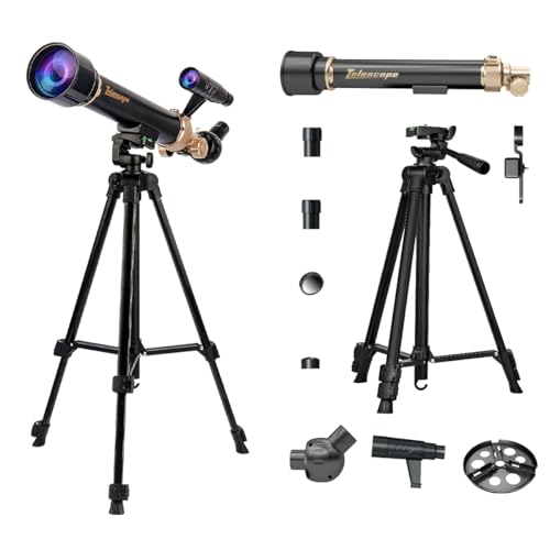 Telescope for Kids& Adults with 60X/30X Lenses, Adjustable Alloy Tripod, Mobile Phone Holder, 360° Gimbal Mount for Stargazing and Nature Viewing,Suitable for Astronomy Enthusiasts