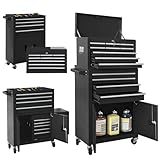 TOKUWA 13-Drawer Double Doors Handle Rolling Tool Chest, 2 in 1 Detachable Rolling Tool Chests, Large Tool Boxes with Lock, Metal Standing Tool Cabinet for Garage Workshop(Black)