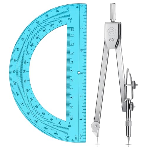 EBOOT Student Geometry Math Set, Drawing Compass and 6 Inch Swing Arm Protractor 180 Degree Math Protractor