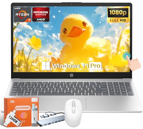 HP 15.6" FHD Touchscreen Laptop, AMD Ryzen 7 7730U 8-Core(Beat i7-1355U), 64 GB RAM, 1 TB SSD, AMD Radeon Graphics, Long Battery, WiFi 6, Copilot, Win 11 Pro, for Business & Students, w/Accessories