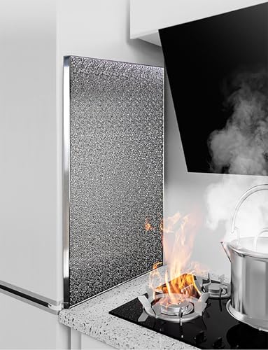 Heat Shield Board for Kitchen, Gas Stove Splatter Screen, Aluminum Heat Insulation for Oven, Grill, and Refrigerator, Oil Guard Protector(Bracket Type,39.4x23.6in)