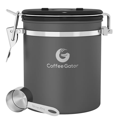 Coffee Gator Coffee Canister, Airtight Kitchen Food Storage Container with Date Tracker, Scoop for Sugar,Grounds Coffee, Bar Accessories, Beans,Tea, Sugar, Cereal, Flour, Cookies Jars