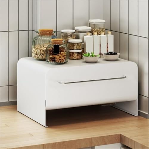 Dual-Tier Countertop Cabinet Modern Pull-Out Metal Storage Rack for Kitchen Pantry & Corners Cup Appliance Organizer Space Saver(White,CH)