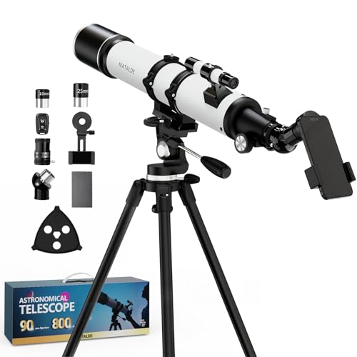 90mm Aperture Telescope 800mm Focal Length Refractor for Beginners & Adult, Professional Astronomy Telescope with 32X-240X Magnification, 3X Barlow Lens & Phone Adapter