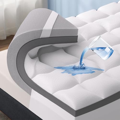 Bedsure 4 Inch Memory Foam Mattress Topper, Dual Layer 2.5 Inch Gel Memory Foam & 800 GSM Waterproof Pillow Top Cooling Mattress Pad with 8-21 Inch Deep Pocket