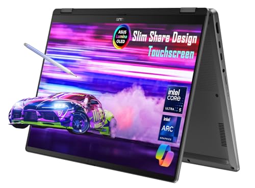 ASUS Vivobook 14 Flip Laptop Copilot+ PC, 14” OLED WUXGA Touchscreen, 8-Core AI Intel Core Ultra 5 226V, Intel Arc Graphics, 16GB RAM 2TB SSD, Win 11 H, Matte Gray, TP3407SA-ES54T, w/Stylus Pen