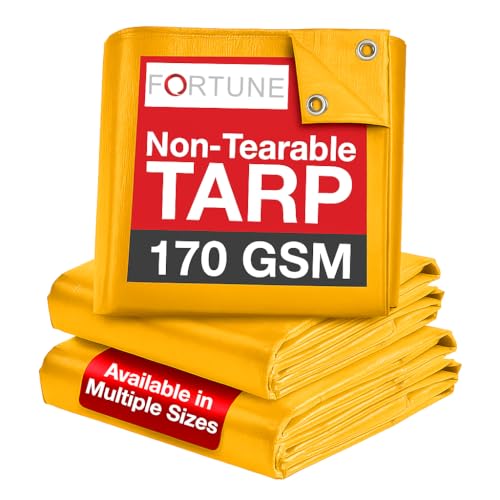 FORTUNE Tarpaulin Sheet Waterproof (6Ft x 6Ft) with 170 GSM, Virgin Material, UV Resistant,Aluminum Eyelets - Laminated, Heavy Duty Tadpatri, Tarpaulin Plastic Sheet for Covering (Yellow)