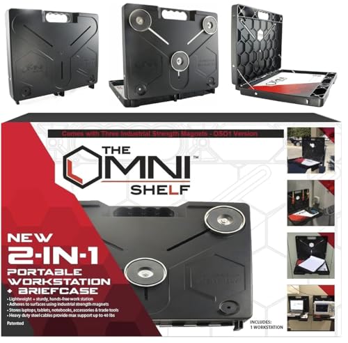 The OmniShelf Magnetic Portable Workstation + Toolbox, Computer & Laptop Stand, Multimeter Case, Utility Shelf w/ 40 lb Capacity, Hands Free Workstation Attaches to HVAC, Trucks & More (3 Count)