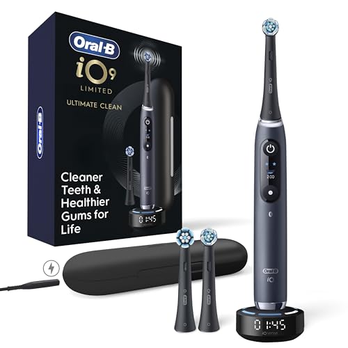 Oral-B Rechargeable Electric Toothbrush, iO9 Limited Ultimate Clean, 7 Cleaning Modes, Interactive Display, iSense Charger, Charging Travel Case, Visible Pressure Sensor, 3 Brush Heads, Black