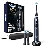 Oral-B iO Series 9 Limited Rechargeable Black Onyx Electric Toothbrush with (2) Ultimate Clean and (1) Gentle Care Replacement Brush Heads, Charging Travel Case, and iO Sense SmartCharger
