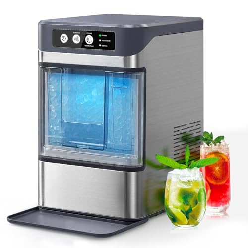 KeyEnergy Nugget Ice Maker Countertop, Chewable Pellet Ice Machine, Portable Ice Machine with Self-Cleaning, 41 lbs/24 Hrs, with Ice Scoop and Basket, for Home, Kitchen, Office, Bar, Party