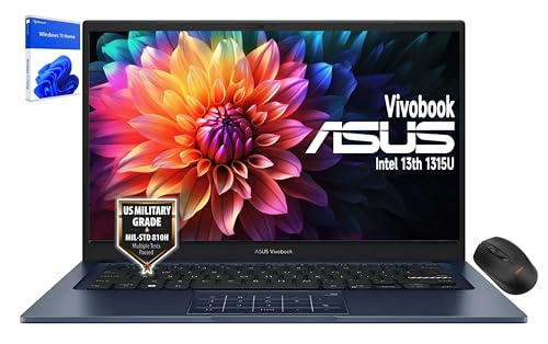 ASUS Vivobook 14" Laptop - FHD (1920 * 1080) - Intel Core i3-1315U - 6 Cores - Intel UHD Graphics - Privacy Camera - 180° Lay-Flat Hinge - Windows 11 Home - w/Wireless Mouse (16GB RAM | 1TB SSD)
