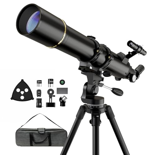 NACATIN Astronomy Telescope for Adults & Beginners, 90mm Aperture 800mm Fetal Length Portable Refractor Telescope -with Phone Adapter for Moon & Planets, Ideal Gift for Birthday/Valentine's Day, Black