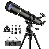 NACATIN Astronomy Telescope for Adults & Beginners, 90mm Aperture 800mm Fetal Length Portable Refractor Telescope -with Phone Adapter for Moon & Planets, Ideal Gift for Birthday/Valentine's Day, Black
