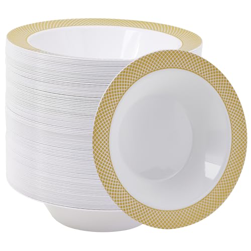 JOLLY CHEF Disposable Plastic Bowls 12oz Premium Heavy Duty Disposable Dinner Bowls Reusable and Great for Parties or Weddings