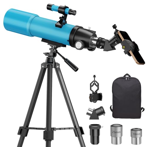 Astronomical Telescope for Adults Kids 8-12: High Powered 80mm Portable Refracting High Powered FMC Beginners Explorer Scope for Travel Moon Planet Stars Gazing with Professional Tripod