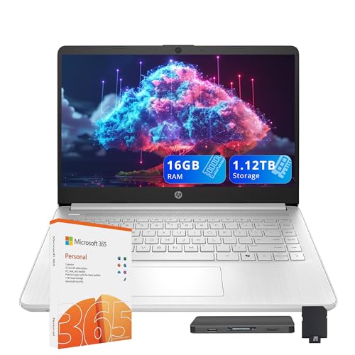 HP Stream 14" Laptop for Students & Business, Intel Processor N150, 16GB RAM, 1.12TB Storage (128GB UFS+1TB Docking Station Set), Wi-Fi 6, 1 Year Office 365, Copilot AI, Fast Charge, Win 11s, Silver