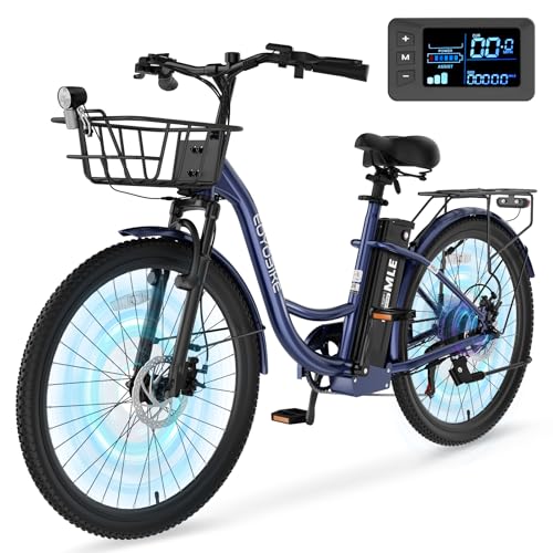 MOONCOOL Electric Bike for Adults, 700W Peak Power 7 Speed Step Through Electric Cruiser Bike, 40 Miles Electric Bicycle with 36V 10.4Ah Battery, Aluminum Frame City Commuter E Bikes for Women, Men