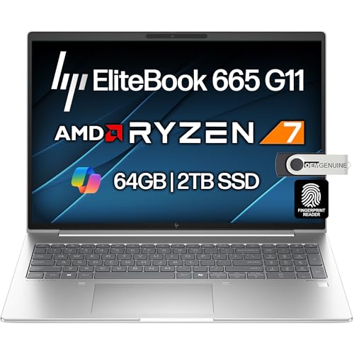 HP EliteBook 665 G11 Business Laptop 16" FHD+ Display, AMD Ryzen 7 7735U (Beats Ultra 7 255U), 64GB DDR5 RAM, 2TB SSD PCIe, Backlit Keyboard, Fingerprint, Wi-Fi 6E + BT, RJ-45, HD Webcam, Win 11 Pro