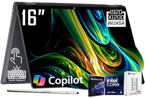 HP OmniBook X Flip 2-in-1 Copilot+ AI PC Laptop, 16" 2K Touchscreen, Intel Core Ultra 5 226V(>Ultra 7 155U), 16GB LPDDR5X, 1TB SSD, 5MP IR Webcam, Backlit KB, W/128GB PSD&Stylus, Win11 PRO