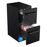15 Inch Double Drawer Beverage Refrigerator, 3.39 Cu.Ft. Under Counter Fridge, Waterproof All Black Stainless Steel Beverage Fridge,low noise Rapid cooling for Indoor, Outdoor, Kitchen, Patio