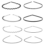 Cerrito Black Metal Hair Band for Men – 8 Pcs Wavy Non-Slip Adjustable Headbands for Women, Boys, and Girls, Facial Sports, Yoga, Running, Face Wash, Fashion Hair Accessories