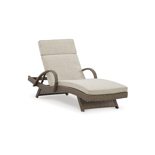Signature Design by Ashley Beachcroft Outdoor Swivel Wicker Patio Lounge Chair, Beige