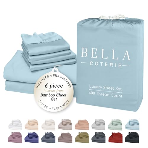 Bella Coterie 6 Piece Luxury Bamboo Viscose Sheet Set | 100% Organically Grown | Cooling for Hot Sleepers | 18" Deep Pocket | Soft & Hypoallergenic