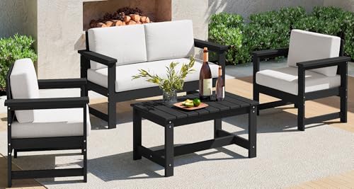 SERWALL HDPE Outdoor Conversation Sofa Set with Cushions