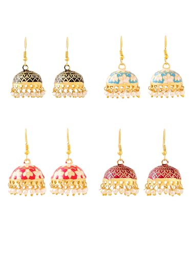 Qiroko Gulnaar Collection | Jhumka For Women Ethnic Meenakari Traditional Enamel Pearl Jhumki Earrings Set For Women And Girls | Multi-Colour | Anniversary Birthday Gifts