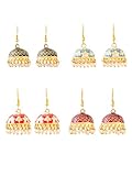 Qiroko Gulnaar Collection | Jhumka For Women Ethnic Meenakari Traditional Enamel Pearl Jhumki Earrings Set For Women And Girls | Multi-Colour | Anniversary Birthday Gifts