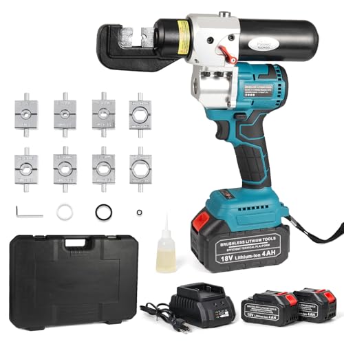TOORGO New Update Electric Hydraulic Cable Lug Crimping Tool, 6Ton Auto-Oil-Return Battery Crimp Tool Kits, Hydraulic Electrical Terminal Wire Crimper with 8 Dies, 12 AWG to 2/0 AWG