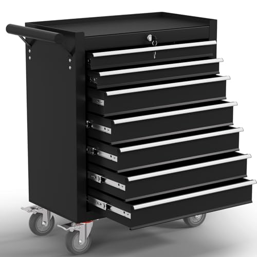 Gymplis 7-Drawer Tool Chest,Rolling Tool Cart with Wheels,High Capacity Tool Cabinet with Locking System for Garage, Warehouse, Workshop-Black