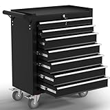 Gymplis 7-Drawer Tool Chest,Rolling Tool Cart with Wheels,High Capacity Tool Cabinet with Locking System for Garage, Warehouse, Workshop-Black