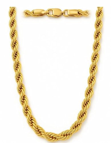 SHOP WGS American Real 14K Solid Yellow Gold Rope Chain Necklace for Men & Women Radiant Diamond Cut with Lobster Claw Clasp 14K Real Gold Jewelry Gifts (28 Inch, 10MM)