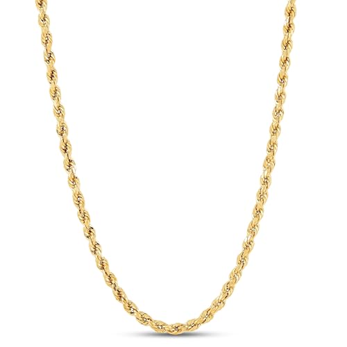 SHOP WGS Italian 18K Solid Yellow Gold Rope Chain Necklace for Men & Women Radiant Diamond Cut with Lobster Claw Clasp 18K Real Gold Jewelry (3mm, 4.1mm) (30 Inch, 10MM)