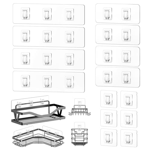 Shower Caddy Adhesive Replacement, Transparent Adhesive Hooks Stickers, Strong Hook Strip for Shower Caddy Basket Shelf, Soap Holder, Bathroom Storage Corner Shelves, Kitchen Racks