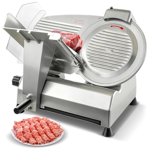 Zomagas 12-inch Commercial Meat Slicer, 270W Powerful Food Slicer, 0-18mm Thickness Adjustment, Built-in Sharpener, Suitable for Slicing Meat, Cheese, Vegetables, and More