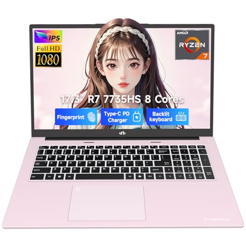 NIMO 17.3" Business-Laptop, AMD Ryzen 7 7735HS (8C/16T), 64GB RAM 1TB NVMe SSD, Radeon 680M for Light Gaming, PD 100W Type-C WiFi-6E BT5.2 Fingerprint Unlock Backlit Keyboard for Working & Student